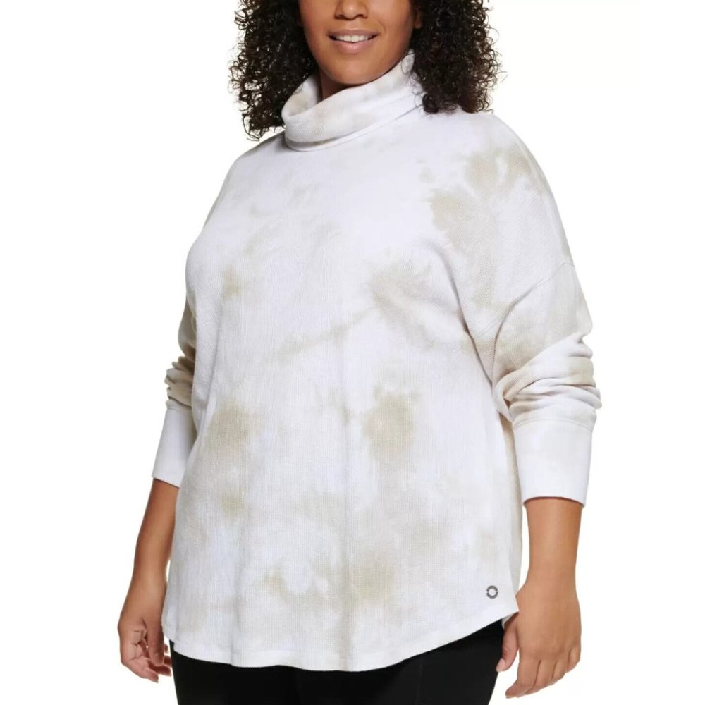 NEW Calvin Klein Beige Tie-Dye-Print Turtle Neck Pullover Top Plus Size 2X
